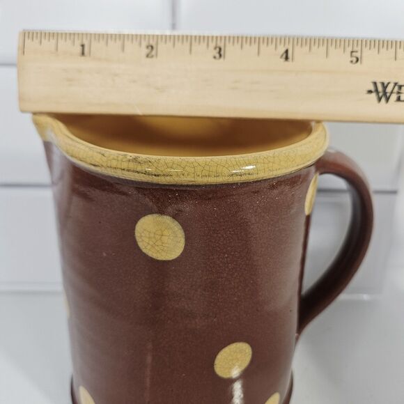 Antique Wisconsin ERIC ANDERSON RED Slip Ware Art Pottery Picher Jug Yellow Dot - Picture 5 of 12
